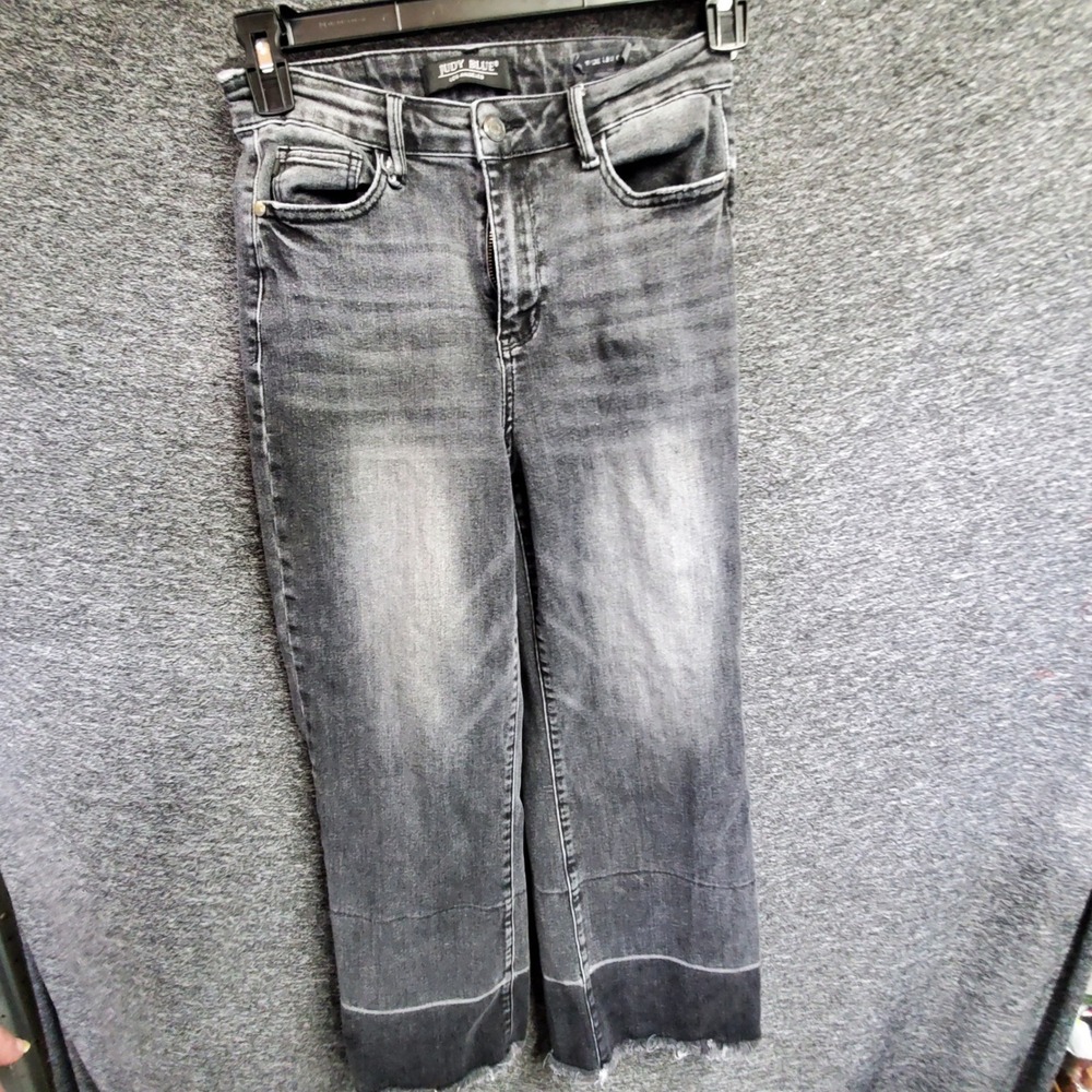 Judy Blue Wide Leg Crop Jeans Gray Frayed Hem JB88762-GR Size 5/27
